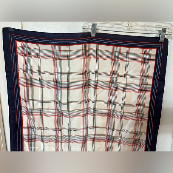 Vtg Scarf plaid Acetate Twill Water Repellent Multicolored Striped Rolled Edges - Picture 5 of 9